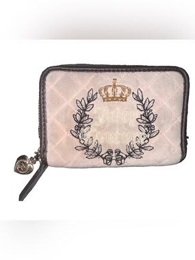 Juicy Couture Pink Quilted Crest Zip Wallet with Gold Crown